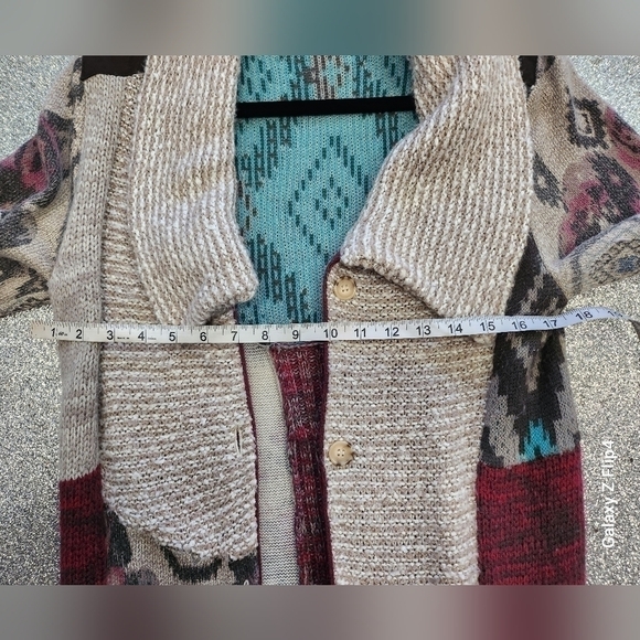 CREAM patchwork  long knit cardigan - Picture 6 of 7